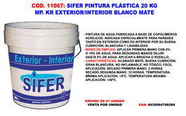 SIFER Pintura Plástica Blanco Mate 20 kg para Pared y Techo