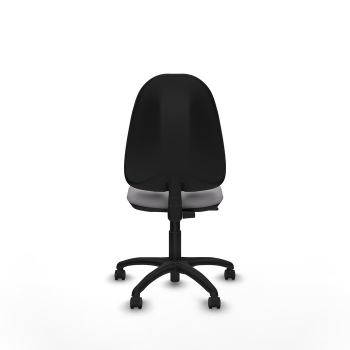 Silla de oficina Algarra con mecanismo Contacto permanente básico tapizada con Similpiel color Gris. Equipada con Base poliamida negra, Sin brazos y Ruedas de parqué