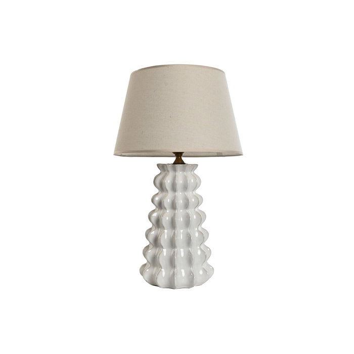 DKD Home Decor Lámpara de Sobremesa de Porcelana y Algodón Blanca