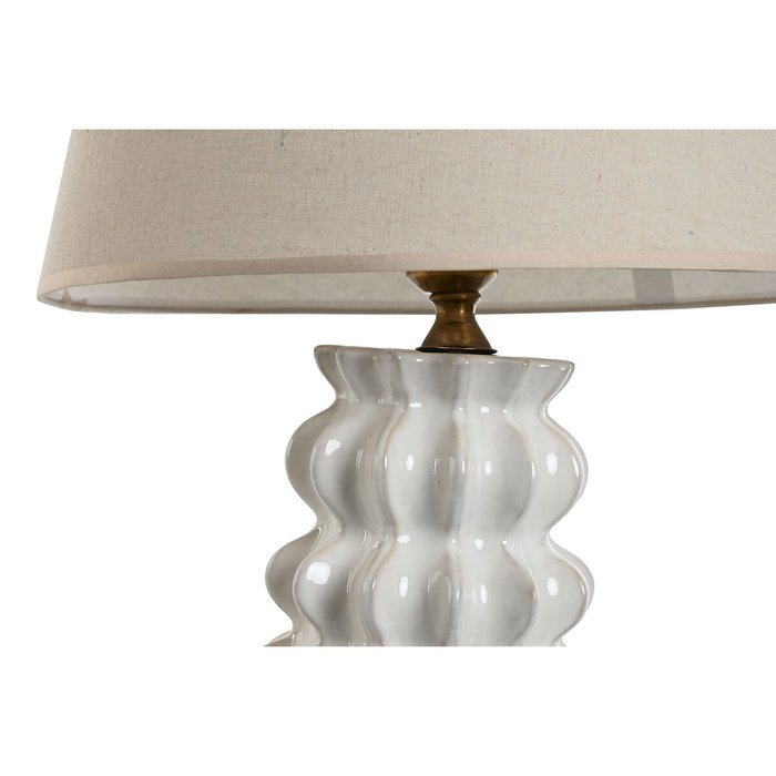 DKD Home Decor Lámpara de Sobremesa de Porcelana y Algodón Blanca