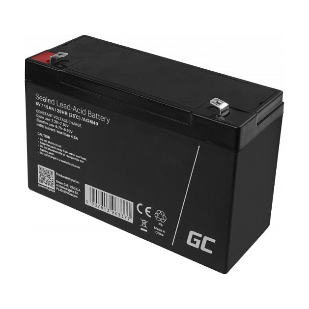 Green Cell AGM40 Batería VRLA AGM 6V 15Ah 1,8kg Negro para SAI/USV Green Cell AGM40 Batería VRLA AGM 6V 15Ah 1,8kg Negro para SAI/USV