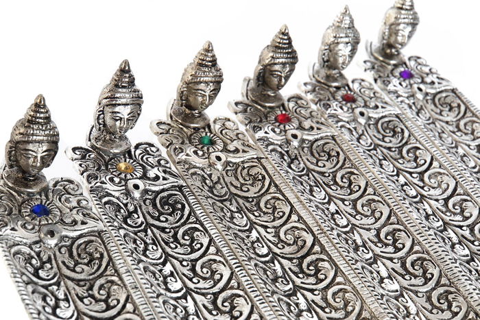 DKD Home Decor Soporte Incienso Indio Aluminio Plateado 4 x 4 x 22 cm (12 Unidades)