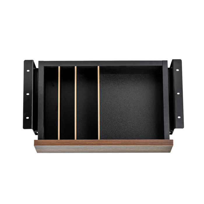 Phoenix Artisan - Cajón organizador de escritorio con 4 compartimentos, madera y raíl metálico, 42x27.8x11.5 cm, para tableros de oficina