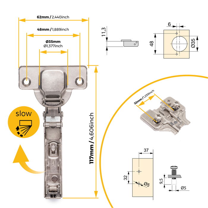 Emuca Lote de 20 bisagras rectas X91N con suplementos de montaje mixto, Diámetro 5x9.5mm, Altura 0, Acero, Niquelado Emuca Lote de 20 bisagras rectas X91N con suplementos de montaje mixto, Diámetro 5x9.5mm, Altura 0, Acero, Niquelado