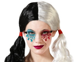 Joyas faciales adhesivas de payaso macabro con espirales rojas