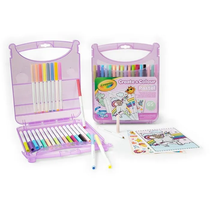 CRAYOLA Maletín de Rotuladores Lavables Super Punta Colores Pastel 65 Pzas.