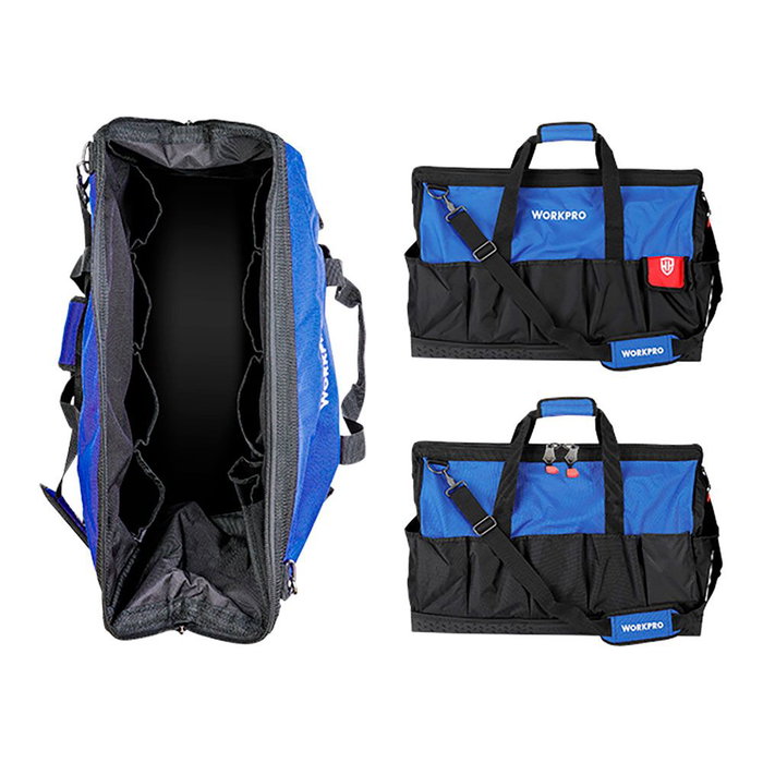Workpro Bolsa de Herramientas con Cremallera 60 cm, Poliéster 600D, Base Impermeable, 60x26x40 cm, Compartimento Principal + 20 Bolsillos