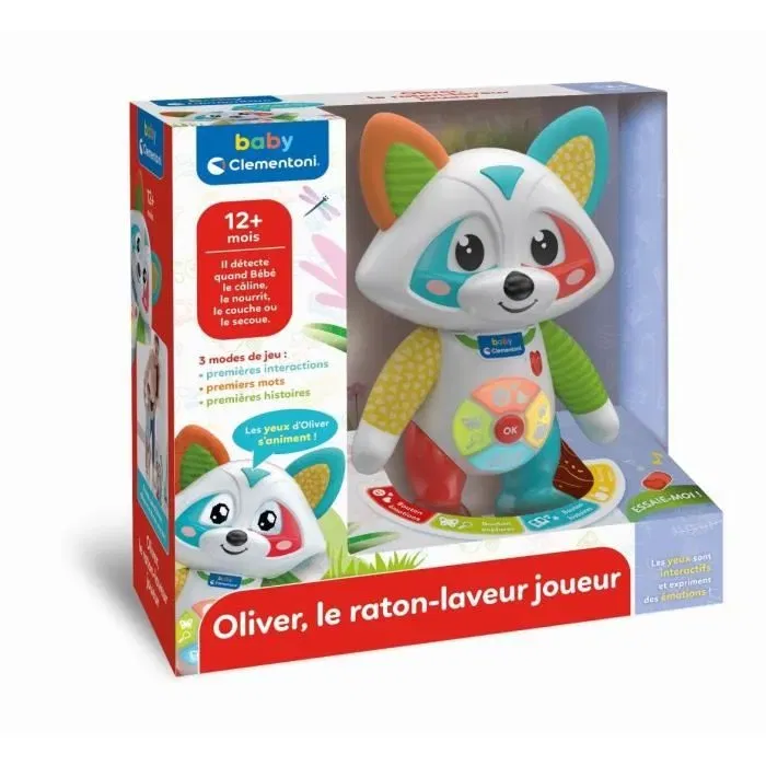 Clementoni Oliver el mapache juguetón Juego interactivo 4 modos de juego Emociones Comidas Historia Exploración