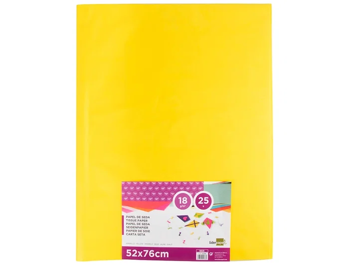 Liderpapel Papel Seda Amarillo 52x76 cm 18 gr Paquete 25 Hojas