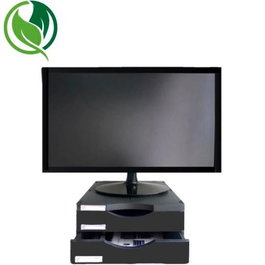 Archivo 2000 Soporte Monitor Ergosostenible con 2 Cajones Negro y Azul, Formato A4 y Folio, Fabricado en España