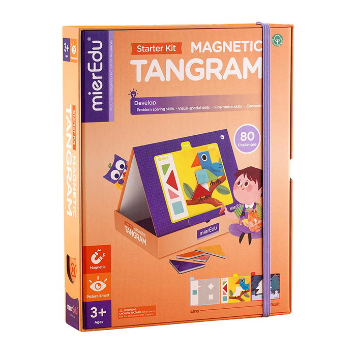 MIEREDU ME330A Tangram Magnético Kit Principiante para Niños con 32 Tarjetas de Patrones, Fomenta Coordinación Ojo-Mano y Resolución de Problemas