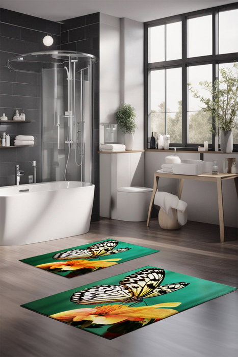 Mijölnir CT-5104 Juego de Alfombrillas de Baño 2 Piezas Poliéster Antideslizante Antibacteriano 40x60cm y 60x100cm Lavable