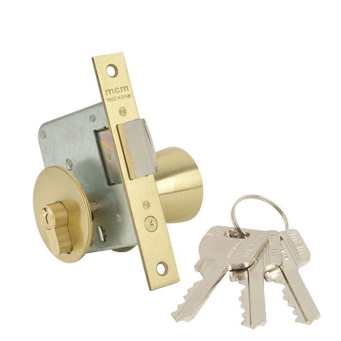MCM Cerradura de embutir con pomo 1561-3-70, acabado latón, entrada 70 mm MCM Cerradura de embutir con pomo 1561-3-70, acabado latón, entrada 70 mm