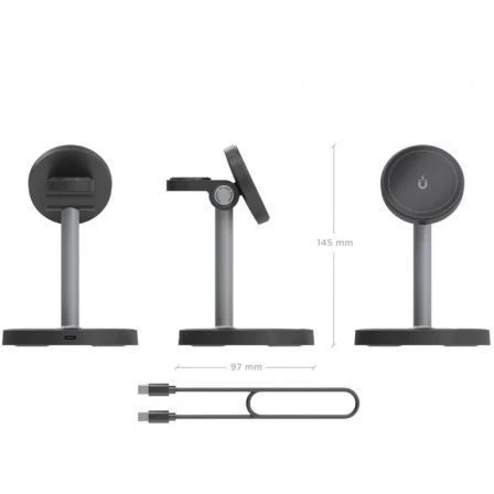 Aisens Base de Carga Inalámbrica ASCH-15W3WC066-BK 3 en 1 15W Negro para Móvil, Apple Watch y Auriculares