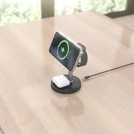 Aisens Base de Carga Inalámbrica ASCH-15W3WC066-BK 3 en 1 15W Negro para Móvil, Apple Watch y Auriculares