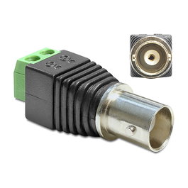 DeLOCK Adaptador BNC Hembra a Bloque de Terminales de 2 Polos, Negro/Verde/Plata, 65416