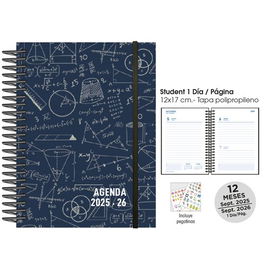 Agenda Escolar (2025-26) Senfort Student Decorada Espiral Tapa Pp Con Goma 120X170 D/P Maths Azul