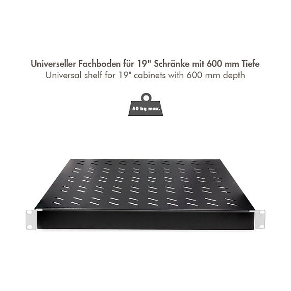 LogiLink Estante ajustable de 19 pulgadas para racks de 600 mm de profundidad, negro