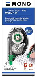 Tombow Corrector de Cinta Mono YT, Corrector en Rollo, 4.2 mm x 10 m, Blíster, Blanco, para Oficina