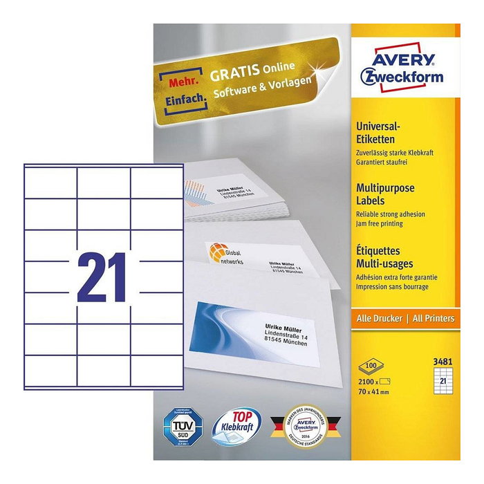 Avery Zweckform Etiquetas Universales 3481 Blanco 70 x 41 mm