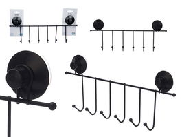 Berilo Percha Metal Negro Mate 6 Ganchos con Ventosa 39x16x4.9 cm (Set de 12)