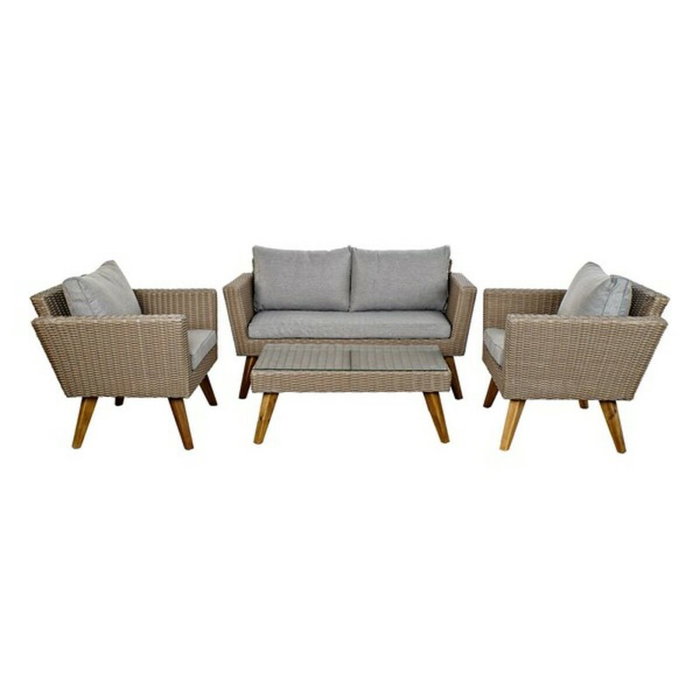DKD Home Decor Set de 4 Sofá Terraza y Jardín Beige Gris Ratán Sintético, Madera, Acero, Cristal 137 x 66 x 73 cm DKD Home Decor Set de 4 Sofá Terraza y Jardín Beige Gris Ratán Sintético, Madera, Acero, Cristal 137 x 66 x 73 cm