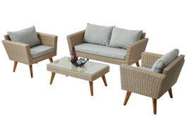 Conjunto de Mesa con 3 Sillones DKD Home Decor MB-166666 137 x 66 x 70,5 cm Cristal Madera ratán sintético Acero (4 pcs)