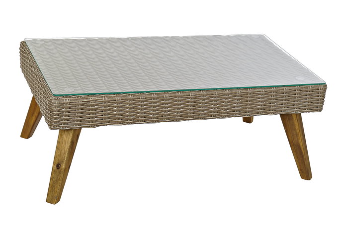 Conjunto de Mesa con 3 Sillones DKD Home Decor MB-166666 137 x 66 x 70,5 cm Cristal Madera ratán sintético Acero (4 pcs)