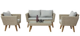 DKD Home Decor Conjunto de Sofá de 4 Piezas en Ratán Sintético Beige y Gris