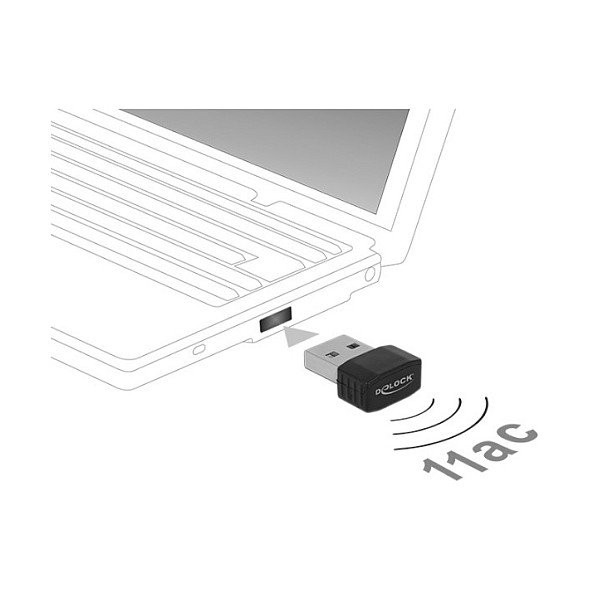 DeLock Adaptador WLAN USB 2.0 12461 Nano Stick Dual Band Wi-Fi 5 (802.11ac) hasta 433 Mbps, Negro