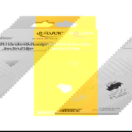 DeLock Adaptador WLAN USB 2.0 12461 Nano Stick Dual Band Wi-Fi 5 (802.11ac) hasta 433 Mbps, Negro