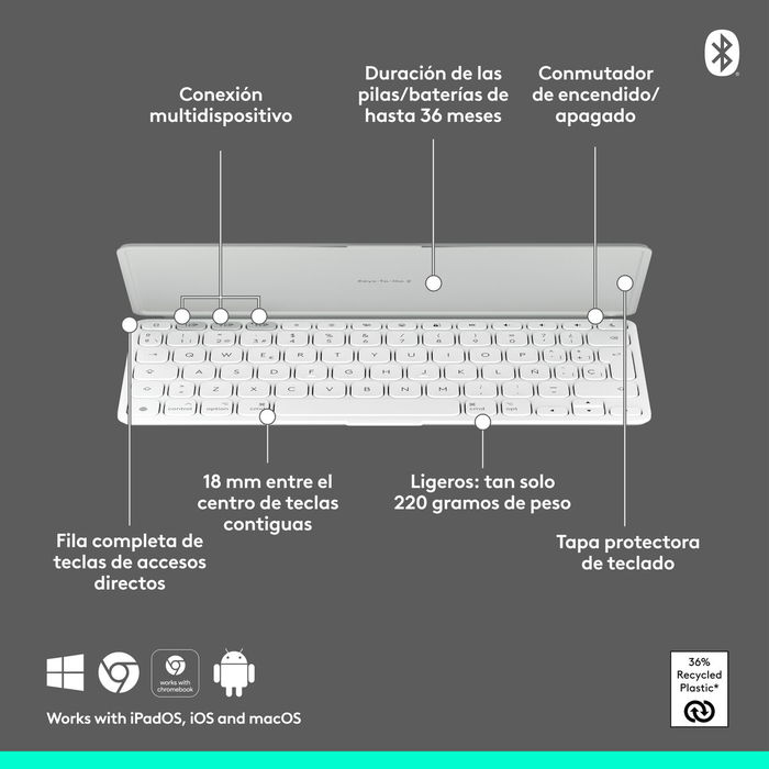 Teclado Bluetooth Logitech 920-013011 Qwerty Español Gris Blanco/Gris Teclado Bluetooth Logitech 920-013011 Qwerty Español Gris Blanco/Gris