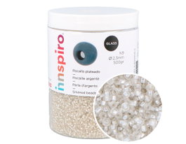 Innspiro Rocalla de vidrio redonda plateado plata 2,3mm 500gr aprox. N9
