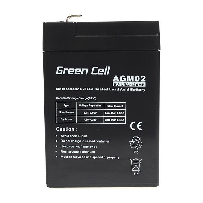 Green Cell AGM02 Batería Recambio VRLA AGM 6V 4.5Ah 4,5Ah Ersatzbatterie para Electrónica