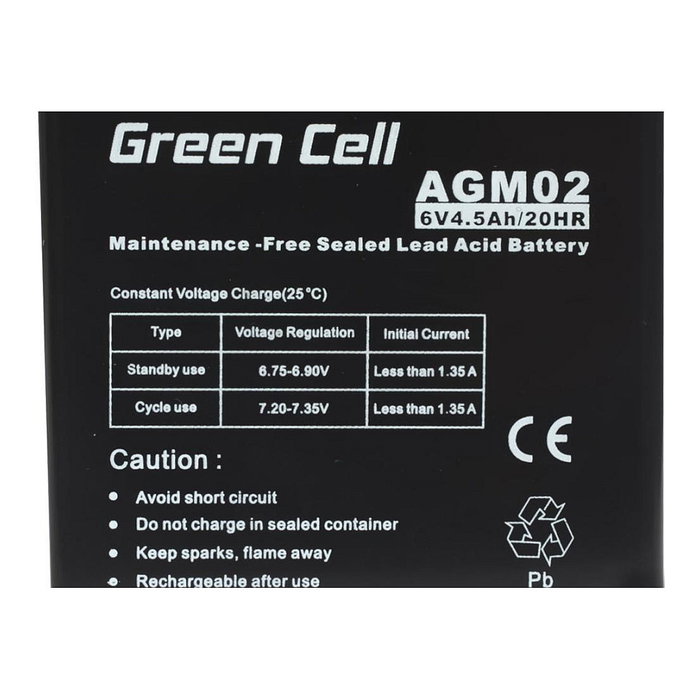 Green Cell AGM02 Batería Recambio VRLA AGM 6V 4.5Ah 4,5Ah Ersatzbatterie para Electrónica