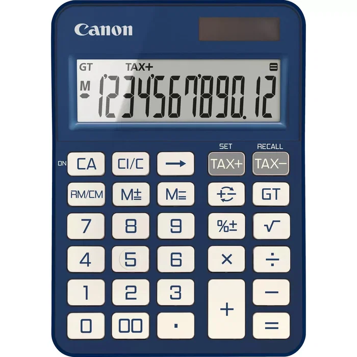 Canon KS-125KB Calculadora de Escritorio Básica 12 Dígitos con Panel Solar/Batería LR44, Cálculo de Impuestos, LCD, Azul