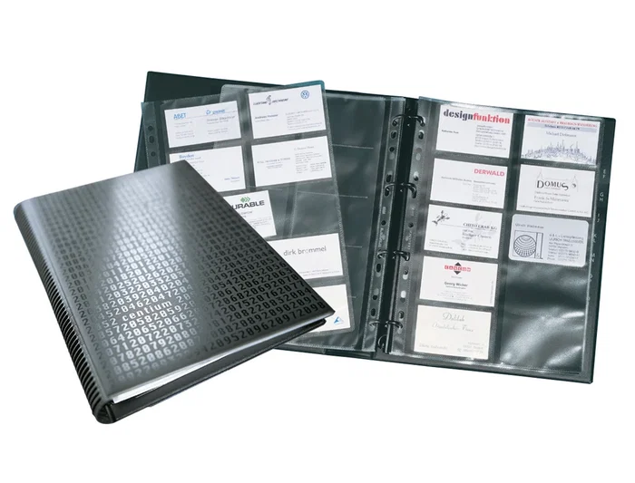 Durable Tarjetero Visifix Centium A4 4 Anillas 20 Fundas Negro para 400 Tarjetas de Visita con Índice Alfabético