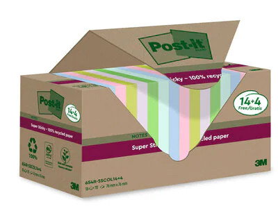 Post-it Bloc de notas adhesivas Super Sticky 76x76 mm, 18 bloques de 70 hojas, Colores surtidos Post-it Bloc de notas adhesivas Super Sticky 76x76 mm, 18 bloques de 70 hojas, Colores surtidos