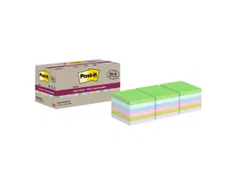 Post-it Bloc de Notas Adhesivas Super Sticky 76x76 mm, 70 Hojas Recicladas, Paquete de 14 Unidades, Colores Surtidos