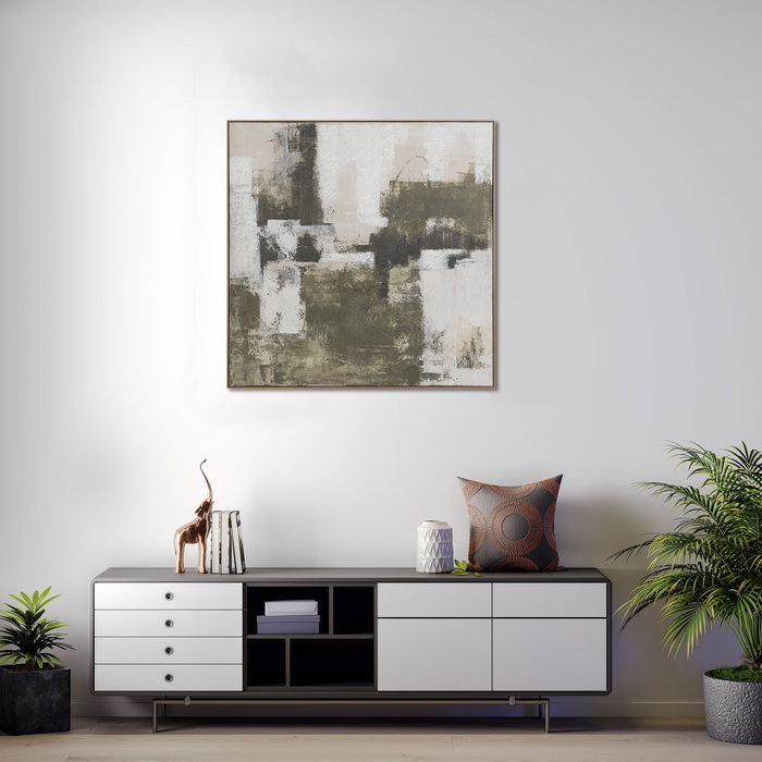 DKD Home Decor Cuadro Lienzo Abstracto Verde y Blanco 120x120x5,2 cm
