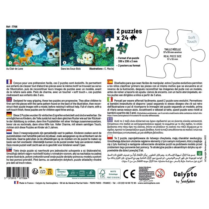 Sentosphere AAAQU68030 - 2 Puzzles 24 Piezas, Luz de Luna y Observación para Desarrollar Memoria y Lógica, Juguete Educativo para Niños a Partir de 3 Años