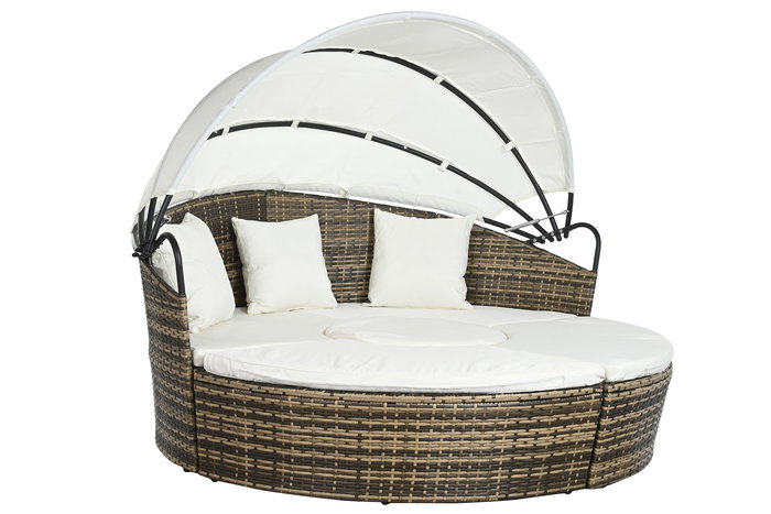 DKD Home Decor Cama Chill Out Terraza Y Jardin Blanco Marron Oscuro 175 x 145 x 175 cm