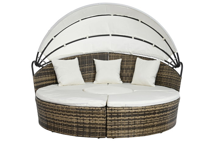 DKD Home Decor Cama Chill Out Terraza Y Jardin Blanco Marron Oscuro 175 x 145 x 175 cm