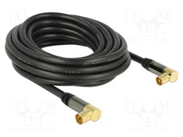DeLOCK 88917 Cable coaxial RG-6/U con conectores IEC angulados, 5 m, negro