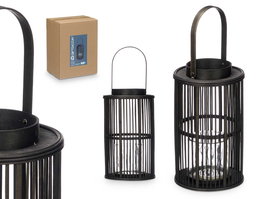 Giftdecor Farol Bambú Negro Vela Grande 20.5 x 52 x 20.5 cm (Set de 4)