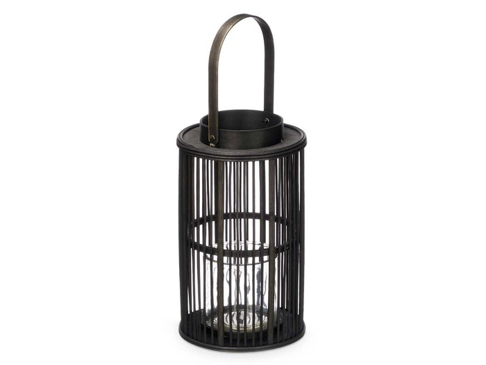 Giftdecor Farol Bambú Negro Vela Grande 20.5 x 52 x 20.5 cm (Set de 4)