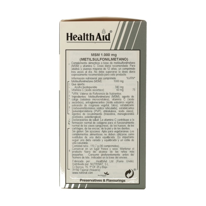 Health Aid MSM Metilsulfonilmetano 1000mg 90 comprimidos