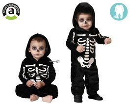 Disfraz Esqueleto Bebé Halloween - Mono Negro con Huesos Blancos - Talla 12-24 Meses