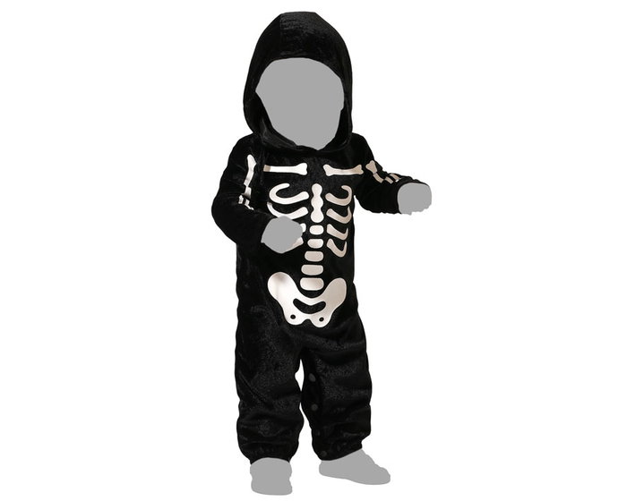 Disfraz Esqueleto Bebé Halloween - Mono Negro con Huesos Blancos - Talla 12-24 Meses