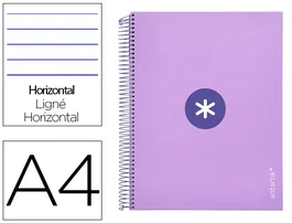 Antartik Cuaderno Espiral Micro A4 Forrada 120 Hojas 90gr Horizontal 5 Bandas Lavanda